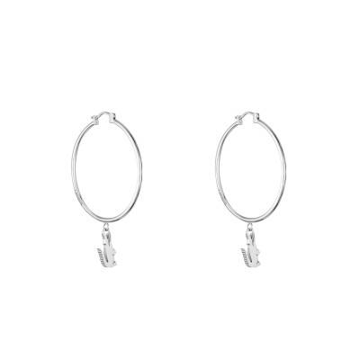 Crocodile Steel Hoop Earrings, Diameter 34 mm - 2040375 - Lacoste