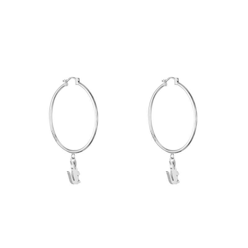 Crocodile Steel Hoop Earrings, Diameter 34 mm - 2040375 - Lacoste