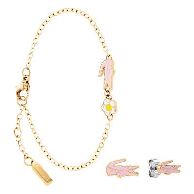 Gold-Tone Steel Bracelet & Stud Earrings Gift Set Girl, Adjustable Length 14.50 cm - 2070030 - Lacoste