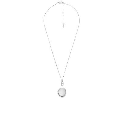 Stainless Steel & Crystal Oval Photo Necklace, Length 40 cm to 45 cm - Fossil