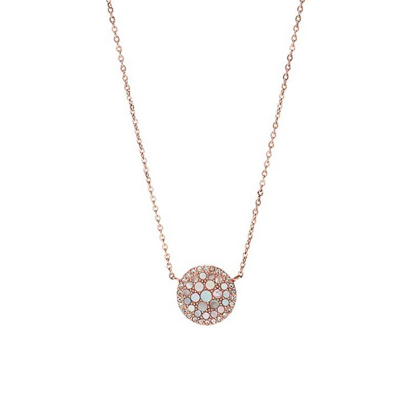 Rose Gold Steel & Mother-of-Pearl Disc Necklace, Length 40 cm to 45 cm - JF01740791 - Fossil