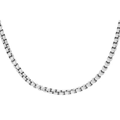 Stainless Steel Box Chain Necklace, Length 46 cm to 51 cm, Width 3 mm - Fossil