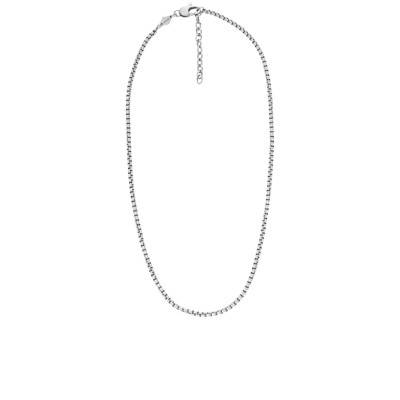 Stainless Steel Box Chain Necklace, Length 46 cm to 51 cm, Width 3 mm - Fossil