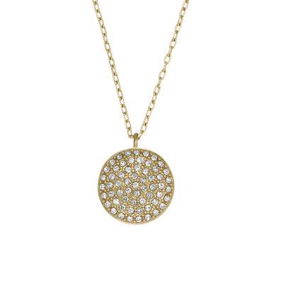 Collier Sadie en Acier Doré & Cristaux Blancs, Longueur 47 cm - Fossil