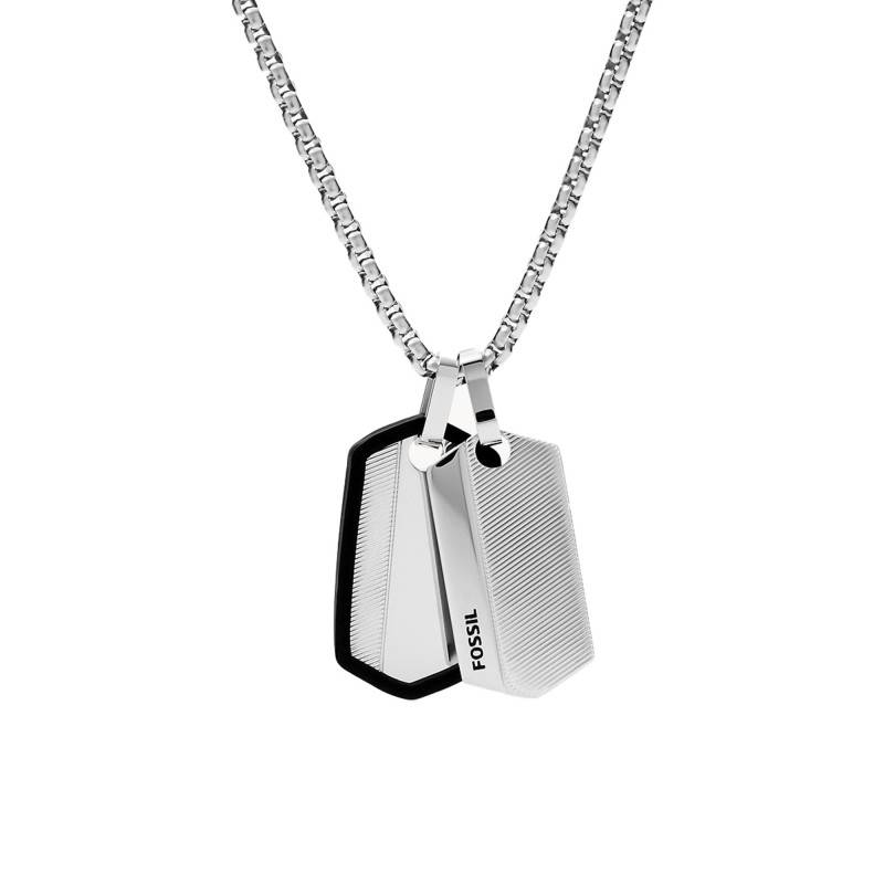 Chevron Silver Box Chain Dog Tag Steel Necklace, 61 cm to 66 cm - Fossil
