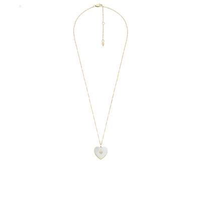 Gold Steel White Mother-of-Pearl & Crystal Star Heart Photo Locket Necklace, Length 40 cm to 45 cm - Fossil