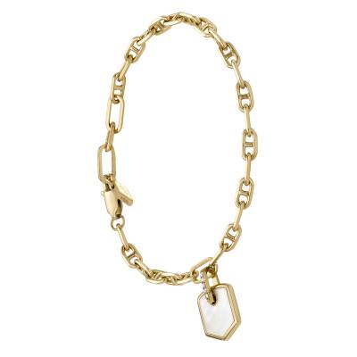 Bracelet Heritage Nacre Blanche & Cristaux en Acier Doré, Longueur 15,80 cm à 20,30 cm - Fossil