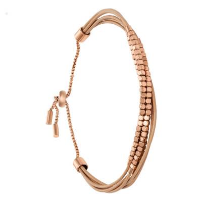 Bracelet Chaîne Cuir Brun & Acier inoxydable, Longueur 21,60 cm - Fossil