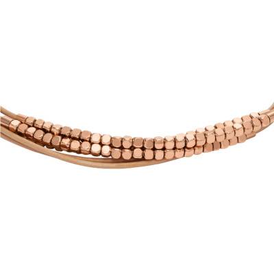 Brown Leather & Stainless Steel Chain Bracelet, Length 21,60 cm - Fossil