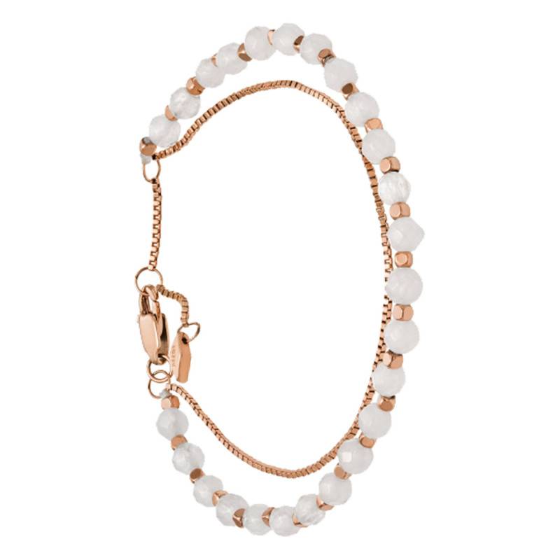 Rose Gold-Tone Steel, White Pearl & Pink Quartz Bracelet, Length 16,5 cm to 20 cm - Fossil