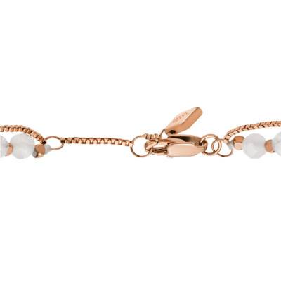 Rose Gold-Tone Steel, White Pearl & Pink Quartz Bracelet, Length 16,5 cm to 20 cm - Fossil