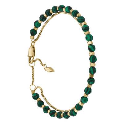 Bracelet Chaîne en Acier Doré & Malachite, Longueur 16,50 cm à 20 cm - Fossil