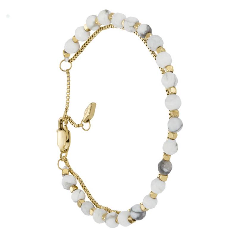 Double Howlite Bead Stainless Steel Bracelet, Length 16,50 cm to 20 cm - Fossil