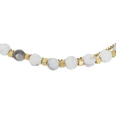 Bracelet Double Perle Howlites & Acier inoxydable, Longueur 16,50 cm à 20 cm - Fossil