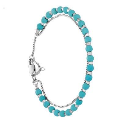 Bracelet Double Brins Turquoise & Acier inoxydable, Longueur 16,50 à 20 cm - Fossil