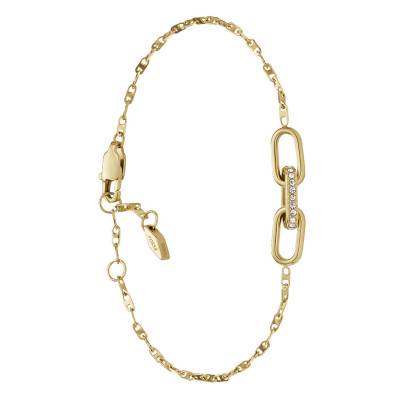 Gold-Tone Stainless Steel & White Crystal D-Link Heritage Bracelet, 19 cm - Fossil