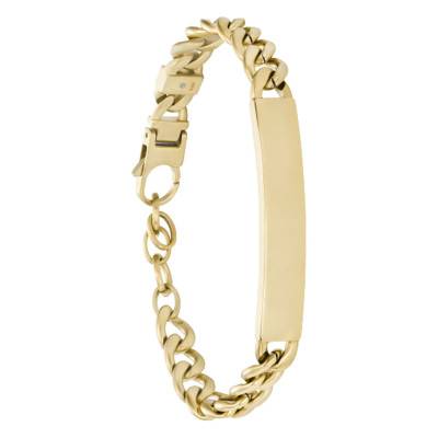 Bracelet Plaque Maille Gourmette en Acier Doré, Longueur 18,5 à 20 cm, Largeur 1,70 cm - Fossil