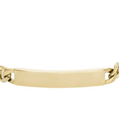 Bracelet Plaque Maille Gourmette en Acier Doré, Longueur 18,5 à 20 cm, Largeur 1,70 cm - Fossil
