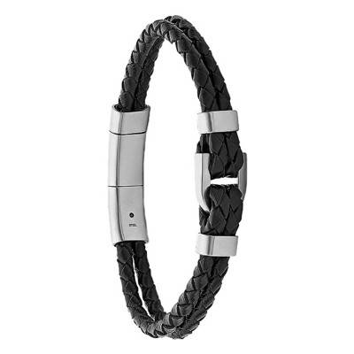 Bracelet Heritage Cuir Noir & Acier JF04202040, Longueur 21 cm - Fossil