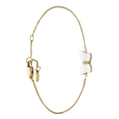 Gold-Tone Steel & White Mother-of-Pearl Crystal Butterfly Bracelet, 17 to 20 cm - Fossil