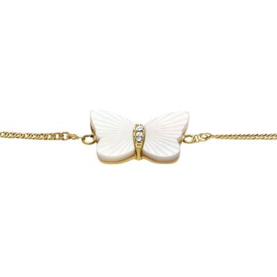 Gold-Tone Steel & White Mother-of-Pearl Crystal Butterfly Bracelet, 17 to 20 cm - Fossil