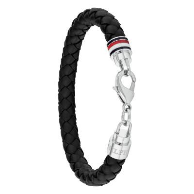 Iconic TH Steel & Black Leather Bracelet, Length 19 cm - 2790545 - Tommy Hilfiger