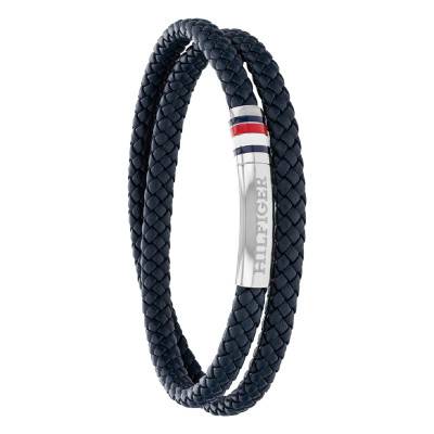 Bracelet Double Tressé en Acier & Cuir Bleu, Longueur 19 cm - 2790549 - Tommy Hilfiger