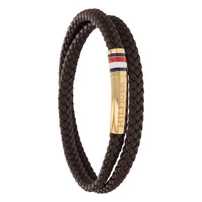 Bracelet Double Tressé en Acier Doré & Cuir Marron, Longueur 19 cm - 2790551 - Tommy Hilfiger