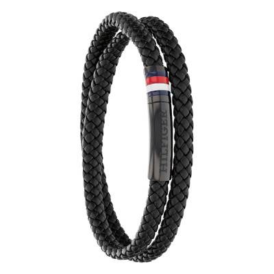 Bracelet Double Tressé en Acier & Cuir Noir, Longueur 19 cm - 2790552 - Tommy Hilfiger