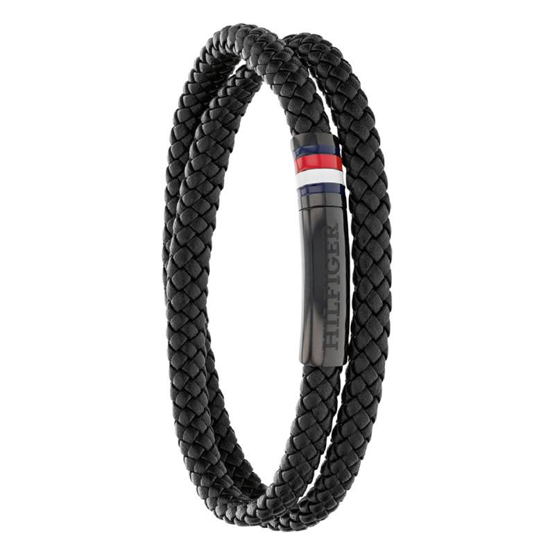 Double Braided Steel and Black Leather Bracelet, Length 19 cm - 2790552 - Tommy Hilfiger