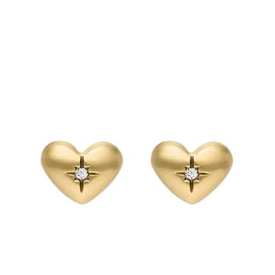 Sadie All My Love Gold-Tone Steel & White Stone Heart Stud Earrings - Fossil