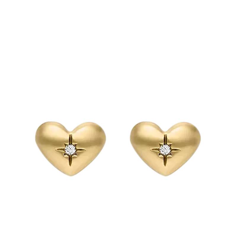 Sadie All My Love Gold-Tone Steel & White Stone Heart Stud Earrings - Fossil