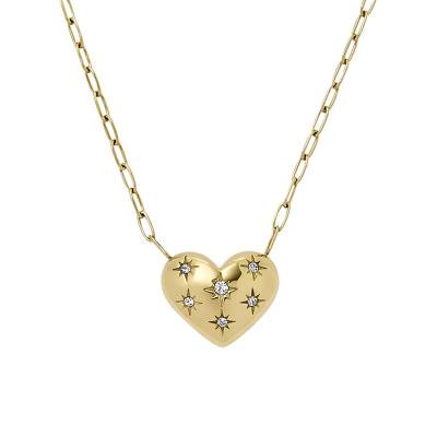 Collier Coeur Sadie All My love en Acier Doré & Pierres Blanches, Longueur 41 à 46 cm - Fossil