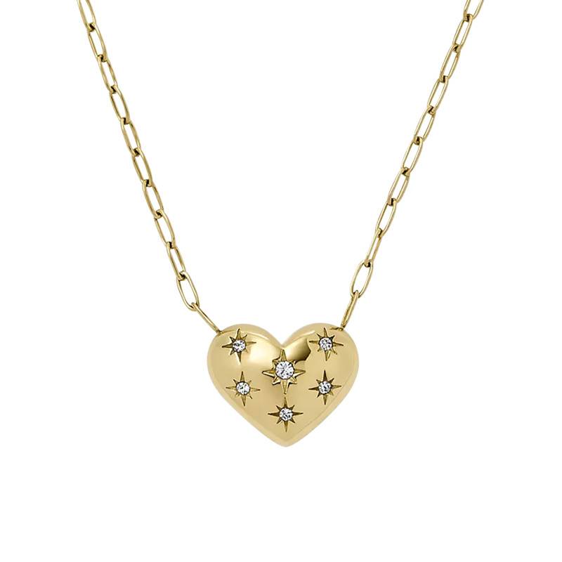Sadie All My Love Gold-Tone Steel & White Stone Heart Necklace, 41 cm to 46 cm - Fossil