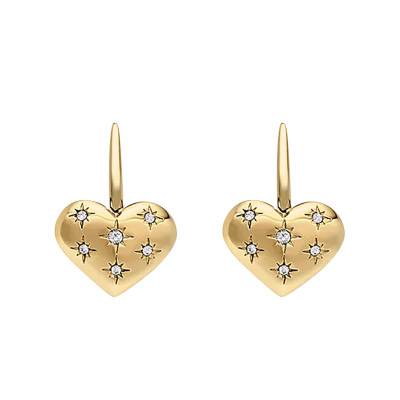 Sadie All My Love Gold-Tone Steel & White Stones Heart Drop Earrings - Fossil