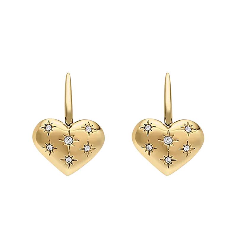 Sadie All My Love Gold-Tone Steel & White Stones Heart Drop Earrings - Fossil