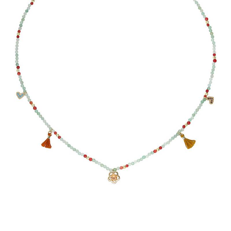 Gold Jade Stone Yoyo Necklace, Length 43 cm to 48 cm - Hipanema