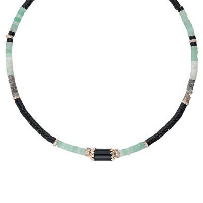 Collier Namaste Noir Plaqué Or, Longueur 43 à 48 cm - Hipanema
