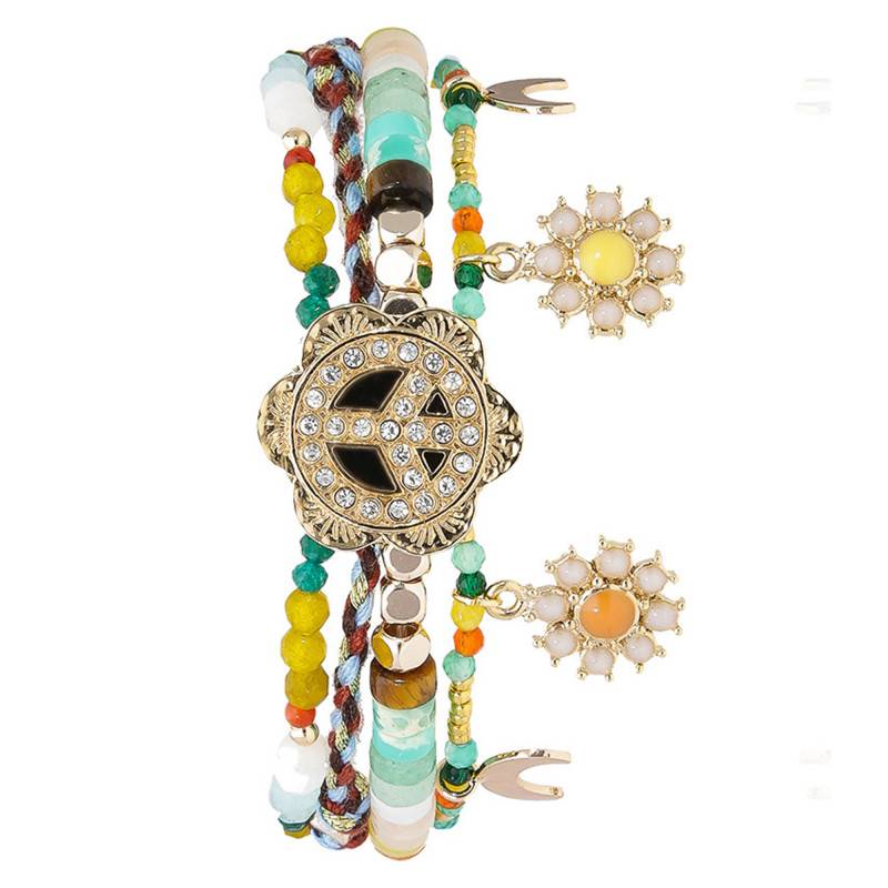 Yellow Gold-Plated Peace and Love Siempre Cuff Bracelet, 16.5 cm to 18.5 cm - Hipanema