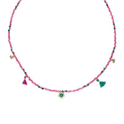 Collier Yoyo Pierres Roses Doré, Longueur 43 à 48 cm - Hipanema