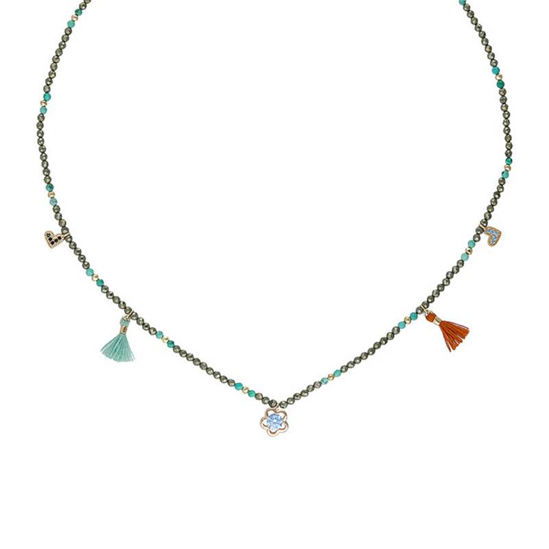 Gold Grey Stone Yoyo Necklace, Length 43 cm to 48 cm - Hipanema