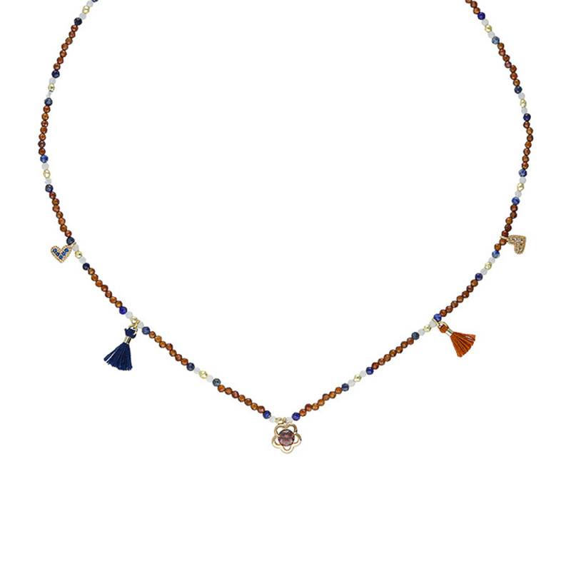 Gold Amber Stone Yoyo Necklace, Length 43 cm to 48 cm - Hipanema