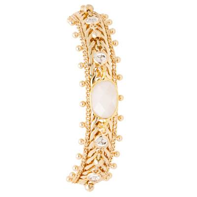 Bracelet Lido Doré & Pierres Blanches, Longueur Ajustable - Hipanema