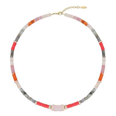 Namaste Gold & Multicolor Stones Necklace, Length 38 cm to 43 cm - Hipanema