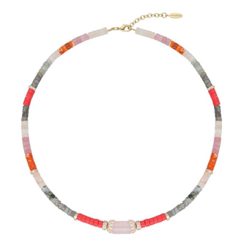 Namaste Gold & Multicolor Stones Necklace, Length 38 cm to 43 cm - Hipanema