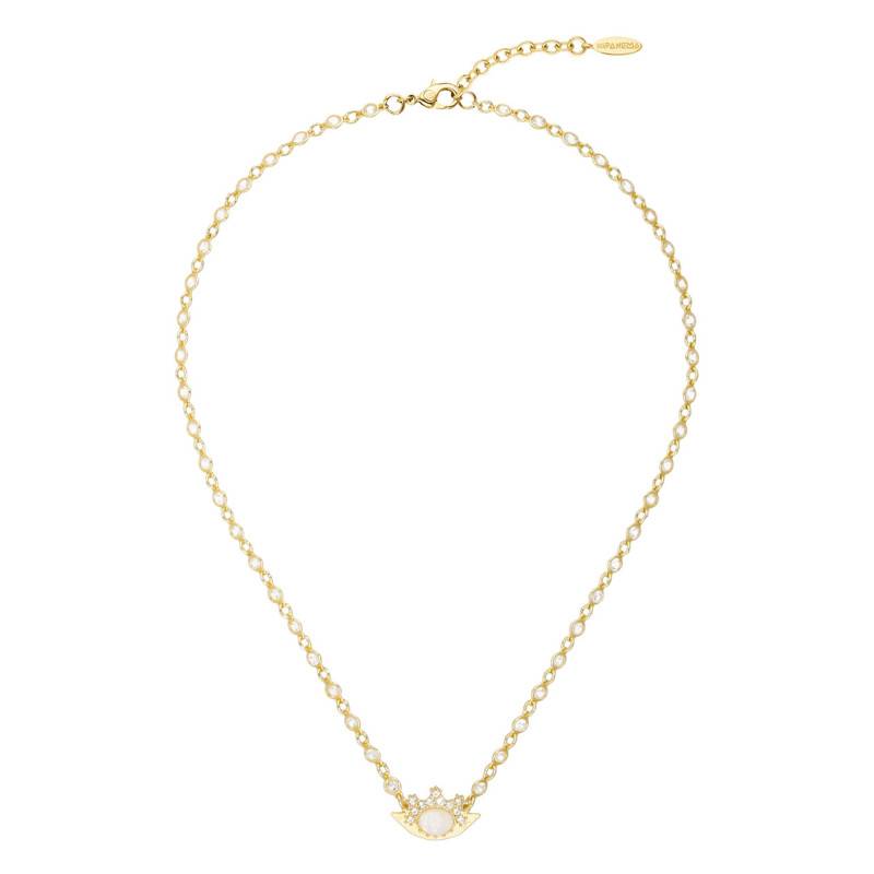 Dita Gold Necklace & White Stones, Adjustable Length - Hipanema
