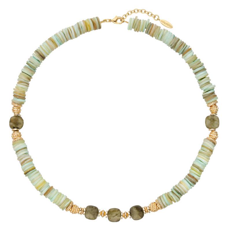 Gold Rosena Necklace & Multicolor Stones, Adjustable Length - Hipanema
