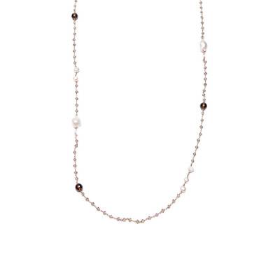 Collier plaqué or rose & cristaux fumés, agates fumées et perles, 80 cm - Ippocampo