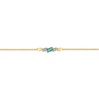 Two-Tone 750 Gold Bracelet with Diamonds and Emerald, Length 15 cm to 18 cm - Joelli