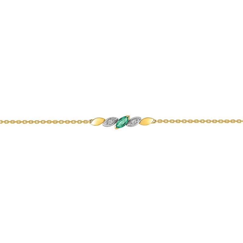 Two-Tone 750 Gold Bracelet with Diamonds and Emerald, Length 15 cm to 18 cm - Joelli
